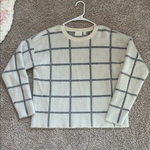 J. Crew Cream and Gray Grid Sweater